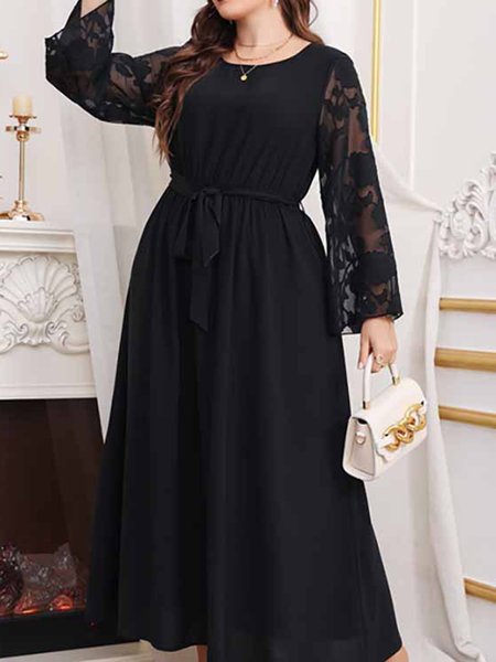 

Plus Size Casual Plain Dress With No, Black, Dresses