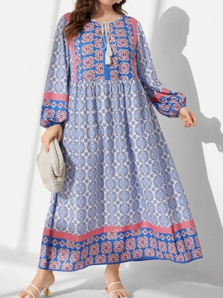 

Plus Size Ethnic Loose Dress With No, Blue, Dresses