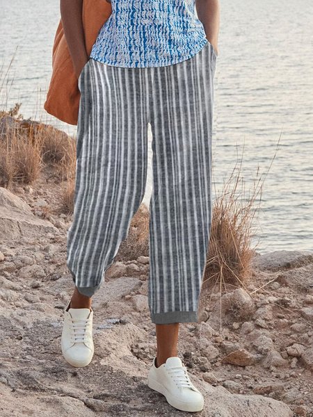 

Striped Loose Casual Pants, Gray, Pants