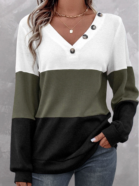 

Color Block Casual V Neck Loose Sweatshirt, Army green, Sweatshirts & Hoodies