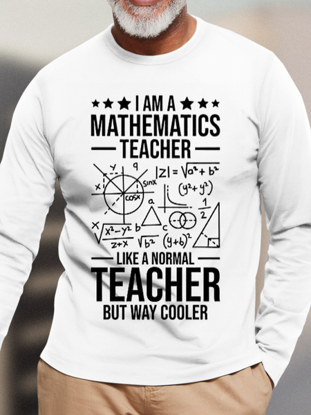 

Men's Math Teacher Educator Cotton Crew Neck Casual Top, White, Long Sleeves