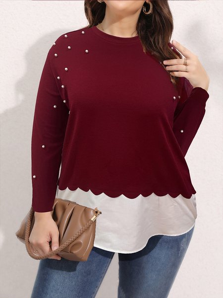 

Plus Size Casual Crew Neck Regular Fit Shirt, Red, Shirts & Blouses