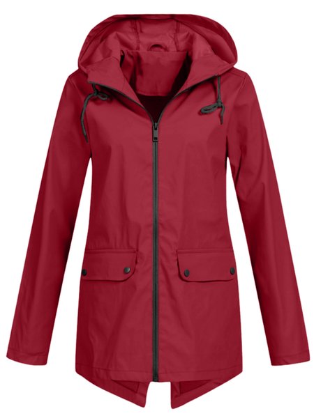 

Plain Casual Hooded Trench Coat, Wine red, Trench Coats