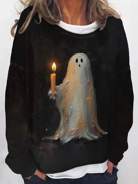 

Crew Neck Casual Halloween Loose Sweatshirt, Black, Sweatshirts & Hoodies