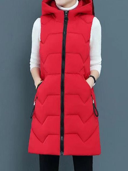 

Casual Plain Hoodie Regular Fit Vest, Red, Vests & Gilets