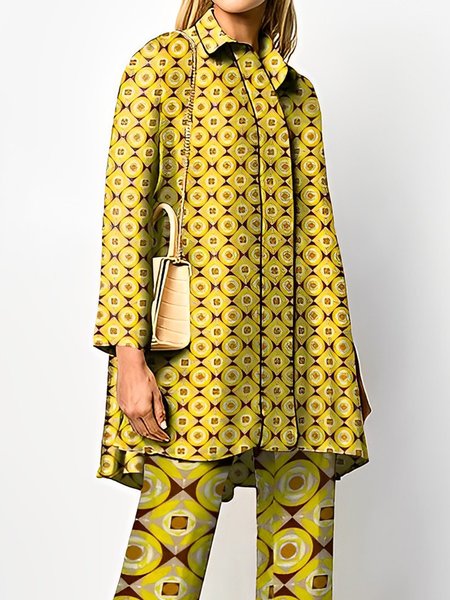 

Geometric Loose Urban Long Sleeve Blouse, Yellow, Blouses and Shirts