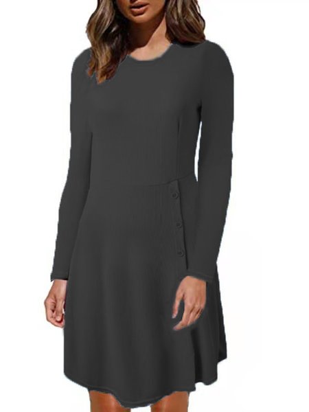 

Regular Fit Simple Crew Neck Dress, Black, Dresses