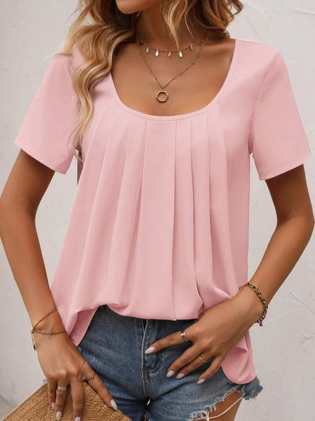 

Casual Plain Crew Neck Loose T-Shirt, Pink, T-Shirts