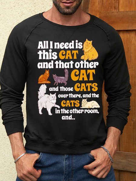

Men’s Aiiineedis This Cat And That Other Cat Crew Neck Cotton-Blend Letter Pattern Casual Sweatshirt, Black, Hoodies&Sweatshirts