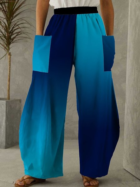 

Women's Casual Gradient Pattern Stretch Wide-Leg Pants Straight Leg Trousers, Blue, Pants
