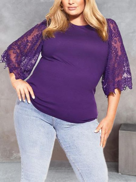 

Plus Size Casual Crew Neck Plain Shirt, Purple, Shirts & Blouses