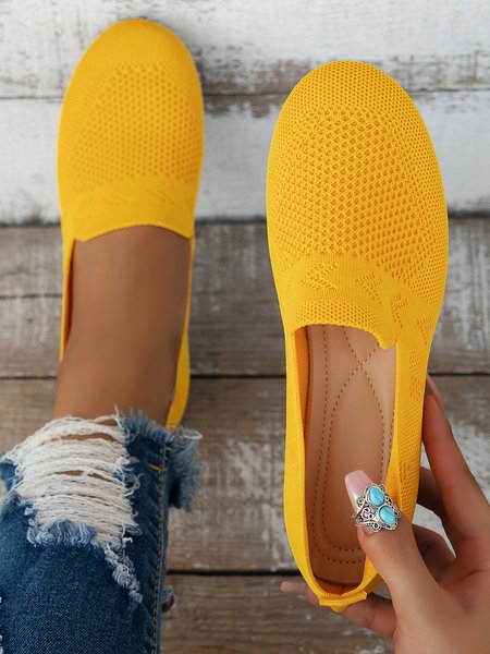 

Women Casual Plain Breathable Mesh Fabric Flat Shoes, Yellow, Flats & Loafers