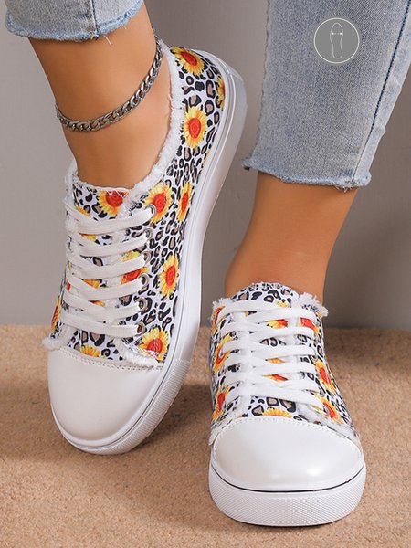 

Sunflower Leopard Print Casual Raw Hem Canvas Shoes, As picture, Sneakers