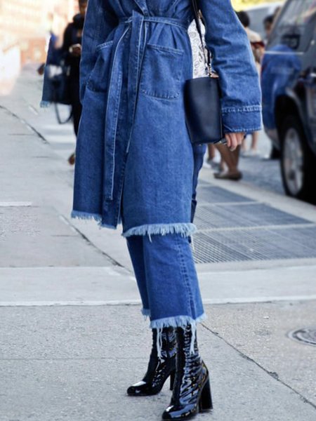 

Daily Casual Plain Regular Fit Denim Jeans, Blue, Jeans