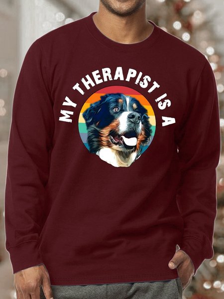 

Men’s My Therapist Is A Dog Loose Dog Casual Cotton-Blend Sweatshirt, Red, Hoodies&Sweatshirts