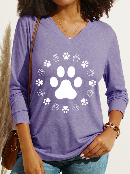 

Women's Dog Paw Print Regular Fit Dog Casual Shirt, Purple, Long sleeves