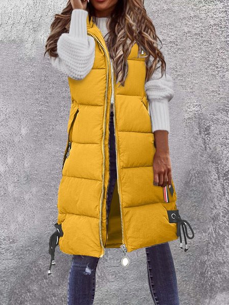 

Casual Plain Hoodie Regular Fit Vest, Yellow, Vests & Gilets