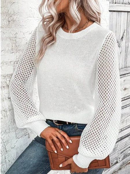 

Plain Crew Neck Casual Loose Sweater, White, Sweaters