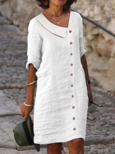 

Buckle Asymmetrical Casual Dress, White, Dresses