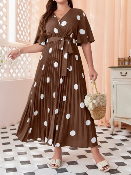 

Plus Size Polka Dots Casual Dress With No, Deep brown, Dresses