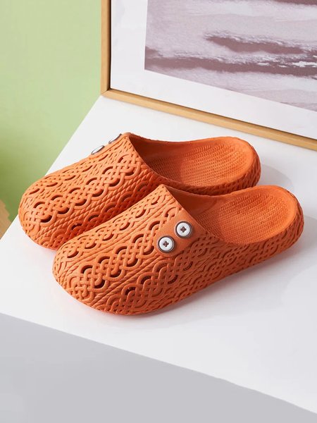 

Casual Hollow Out Waterproof Beach Mules Slippers, Orange, Slippers