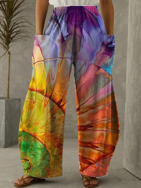 

Women's Retro Casual Butterfly Floral Pattern Stretch Loose Wide-Leg Pants Straight Leg Pants, Color3, Pants