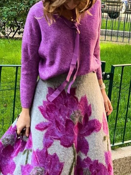 

Elegant Regular Fit Plain V Neck Long Sleeve Sweater, As picture, Sweaters