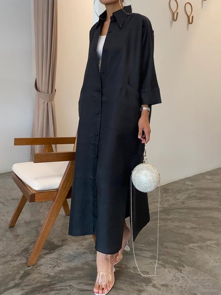 

Urban Loose Plain Midi Dress With No Belt, Black, Midi Dresses