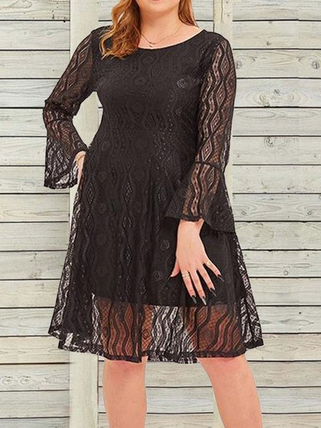 

Plus Size Loose Lace Casual Dress With No, Black, Dresses