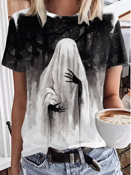 

Casual Loose Halloween Crew Neck T-Shirt, Black, T-Shirts
