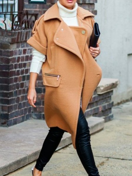 

Urban Lapel Collar Loose Plain Vest, Khaki, Vests and Gilets