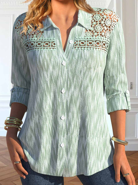 

Loose Shawl Collar Casual Plain Blouse, Green, Shirts & Blouses