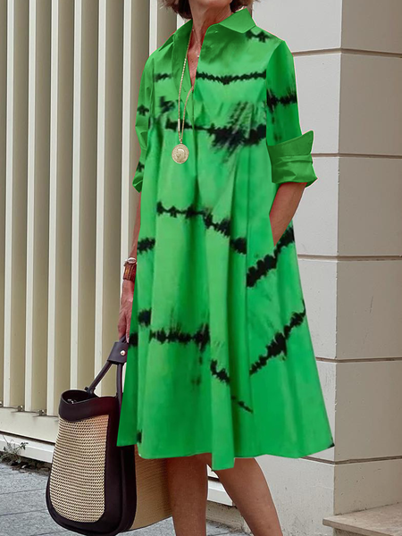 

Loose Urban Shirt Collar Long Sleeve Abstract Short Dress Shirt Dress, Green, Mini Dresses