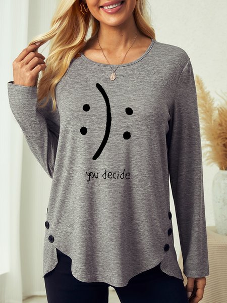 

Women's You Decide Letter Print Casual Text Letters Shirt, Gray, Long sleeves