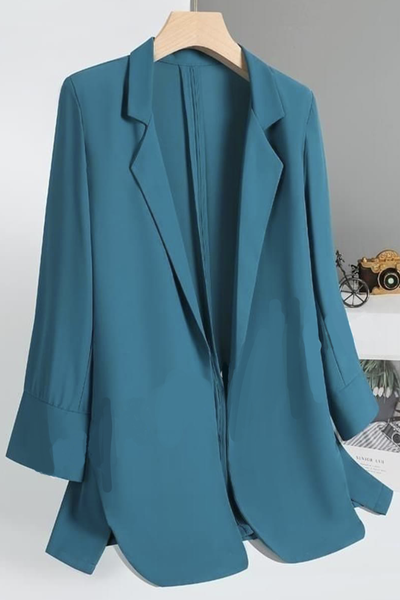 

Plain Lapel Collar Casual Blazer, Blue, Coats