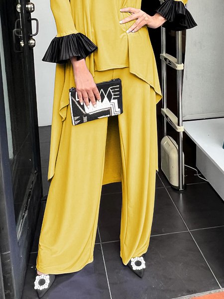 

Casual Loose Pocket Stitching Pants, Yellow, Pants