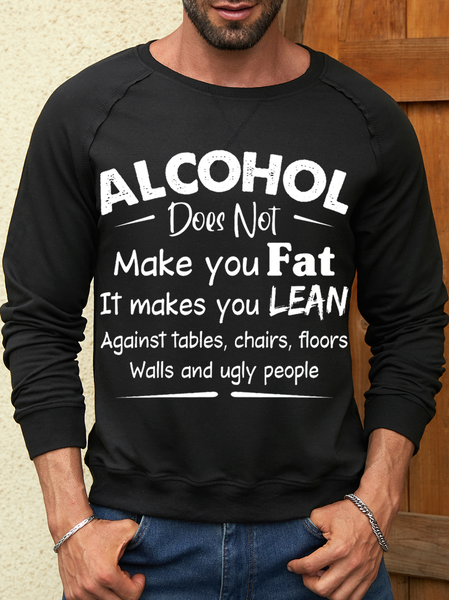 

Men's alcohol won't make you fat Casual Text Letters Sweatshirt, Black, Hoodies&Sweatshirts