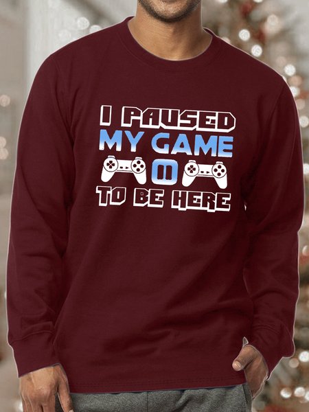 

Men’s I Paused My Game To Be Here Cotton-Blend Crew Neck Casual Sweatshirt, Red, Hoodies&Sweatshirts