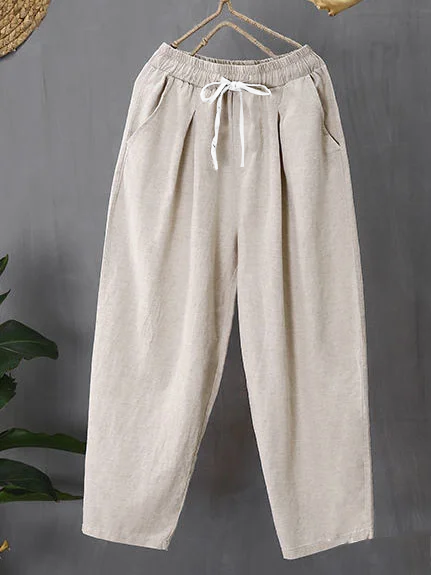 

Casual Plain Loose Cotton Pants, Off white, Clothing