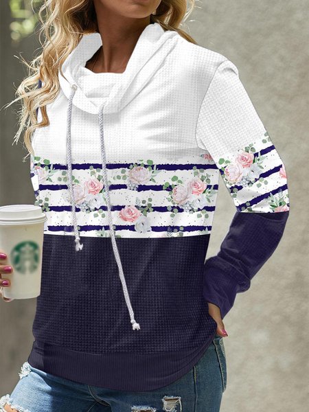 

Casual Loose Floral Turtleneck Sweatshirt, Dark blue, Sweatshirts & Hoodies