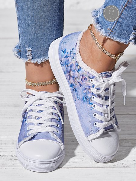 

Light Soft Sole Blue Floral Canvas Shoes, Sneakers