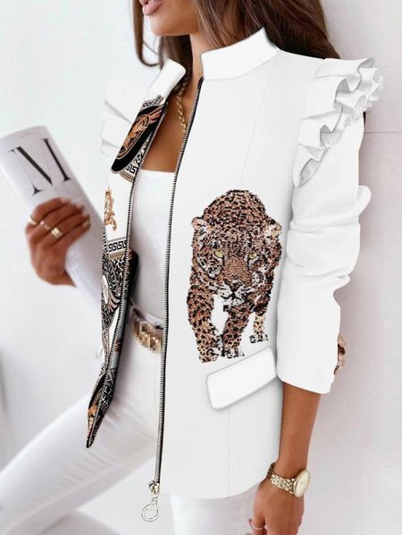 

Women's Urban Casual Tiger Pattern Zip Suit Stylish Commuting Clothing, As picture, Blazers