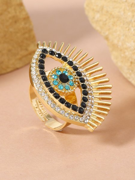 

Stylish Eye Pattern Multicolor Rhinestone Adjustable Ring, As picture, Rings