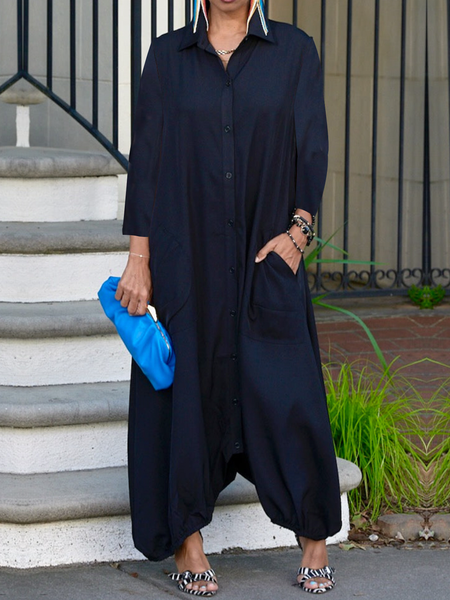 

Loose Urban Others Long Sleeve Plain Long Jumpsuit, Black, Jumpsuits