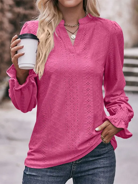 

Loose Plain Stand Collar Casual Shirt, Rose red, Shirts & Blouses