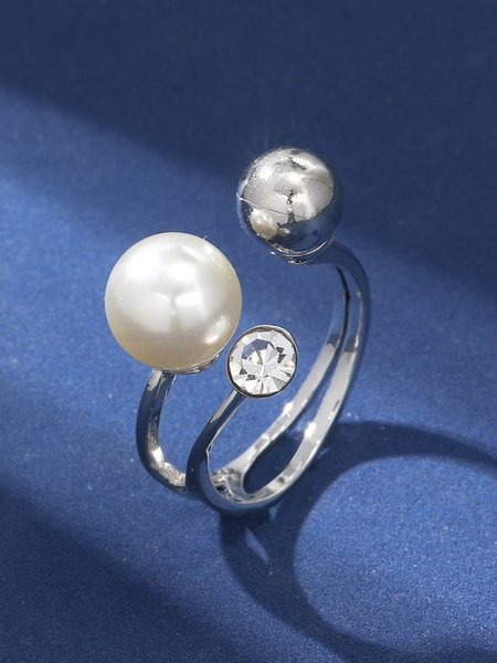 

Elegant Rhinestone Imitation Pearl Adjustable Ring, As picture, Rings