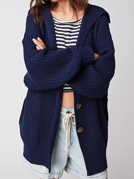 

Casual Plain Loose V Neck Cardigan, Navyblue, Sweaters
