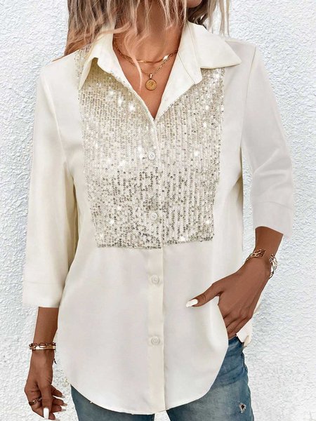 

Loose Plain Buttoned Casual Shirt, White, Shirts & Blouses