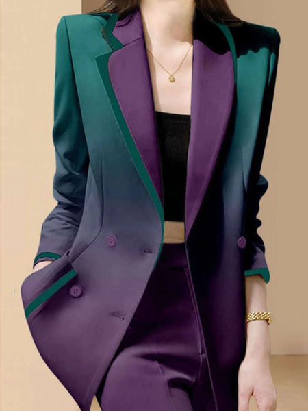 

Loose Urban Lapel Collar Long Sleeve Ombre Blazer, As picture, Blazers