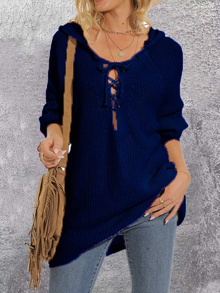

Hoodie Casual Plain Sweater, Deep blue, Sweaters